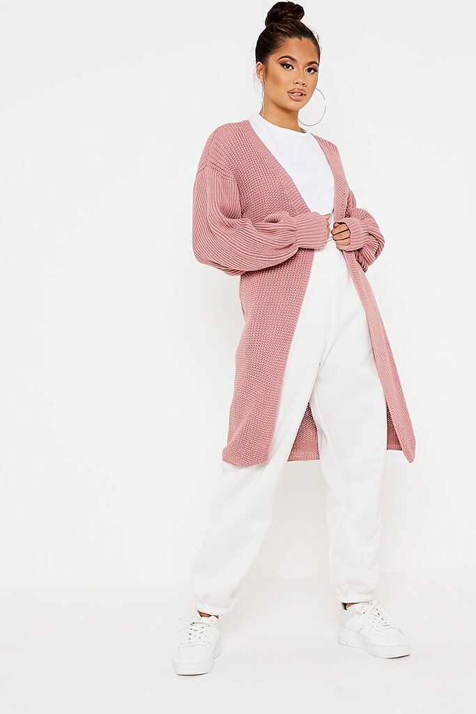 Dusky Pink Balloon Sleeve Knitted Cardigan Tops Cardigan I SAW IT