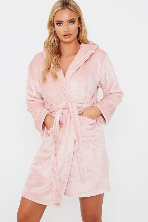 Pink Luxury Soft Fleece Hooded Dressing Gown | Nightwear | Dressing ...