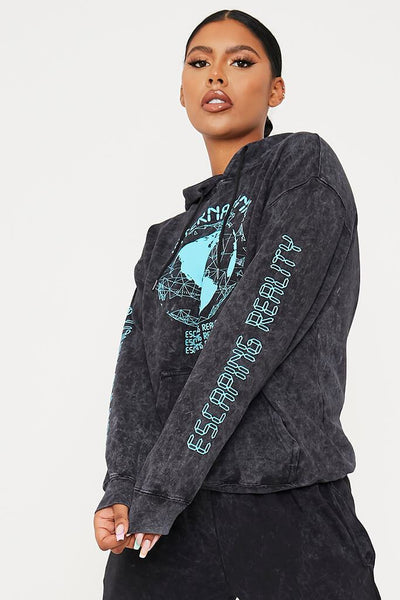 Mint Green Acid Wash International Print Oversized Hoodie | Tops | Hoodie | I SAW IT FIRST