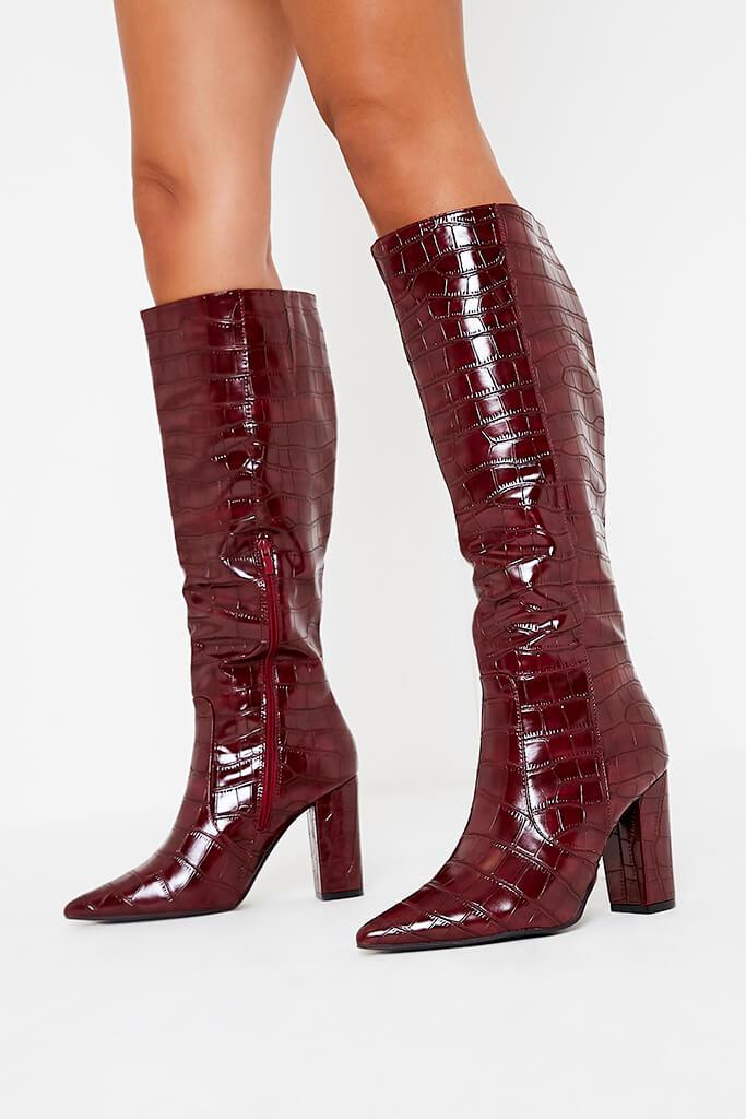 Red High Shine Croc Faux Leather Knee 