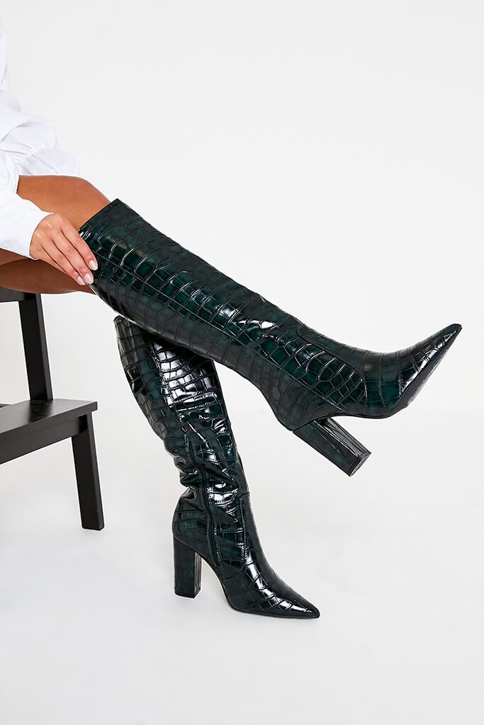 green croc knee high boots