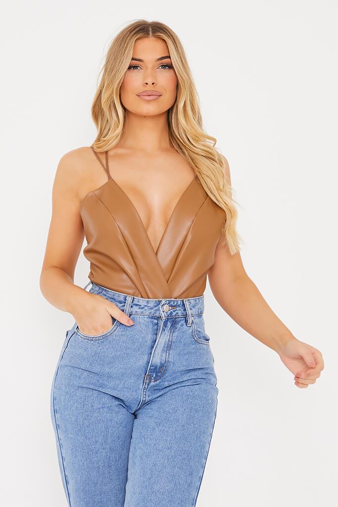 Stone Faux Leather Cross Back Sleeveless Bodysuit