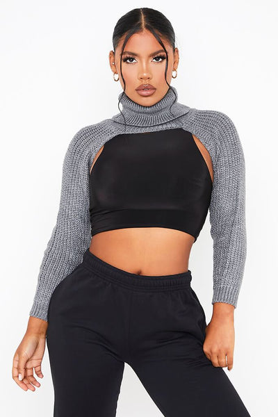 Charcoal Knitted Roll Neck Arm Warmers | Knitwear | Jumper | I SAW IT FIRST