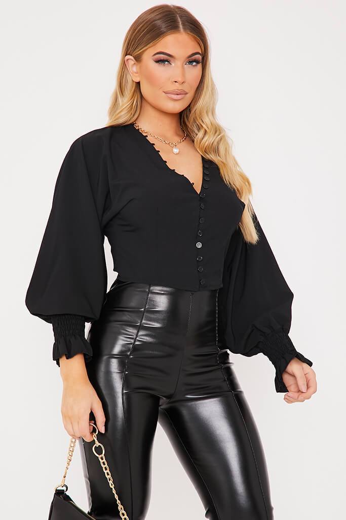 Black Woven Extreme Puff Sleeve Button Detail Blouse | Tops | Blouse ...