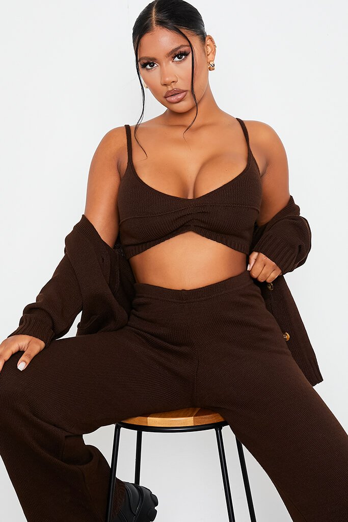 Chocolate Knitted Bralet With Ruched Detail