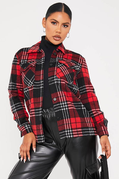 Red Brushed Check Shacket | Coats & jackets | Shacket | I SAW IT FIRST