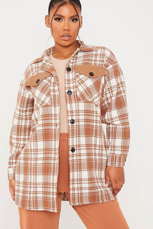 Tan Check Print Shacket | Coats & jackets | Shacket | I SAW IT FIRST