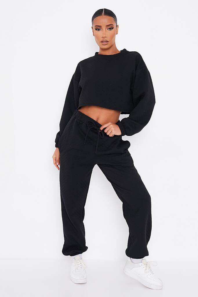 Black Quilted Oversized Joggers