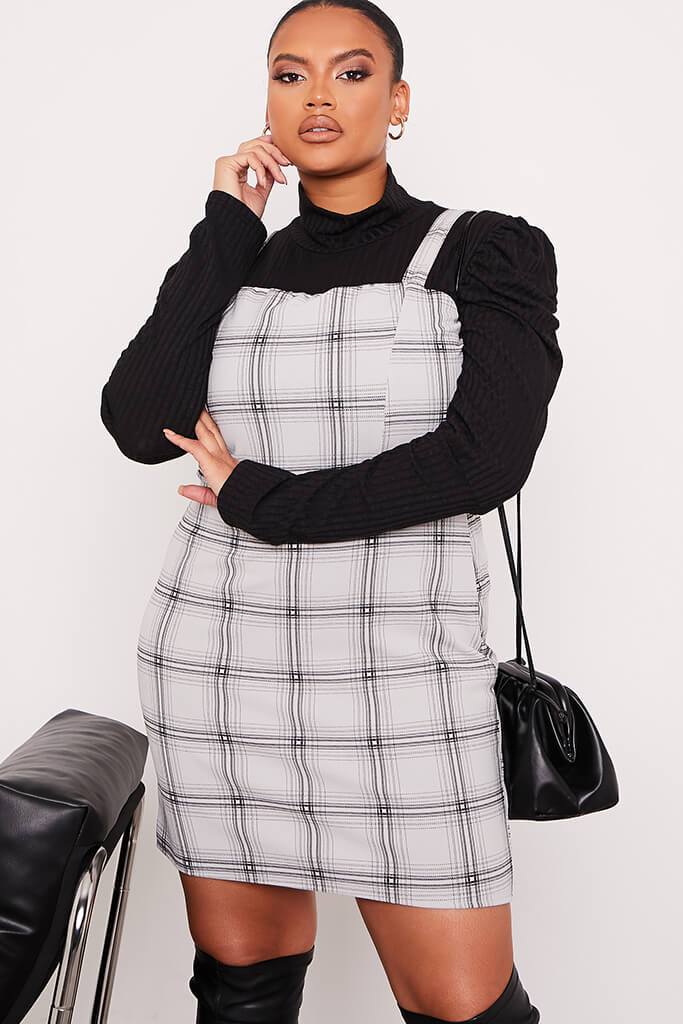 Grey Plus Check Pinafore Dress