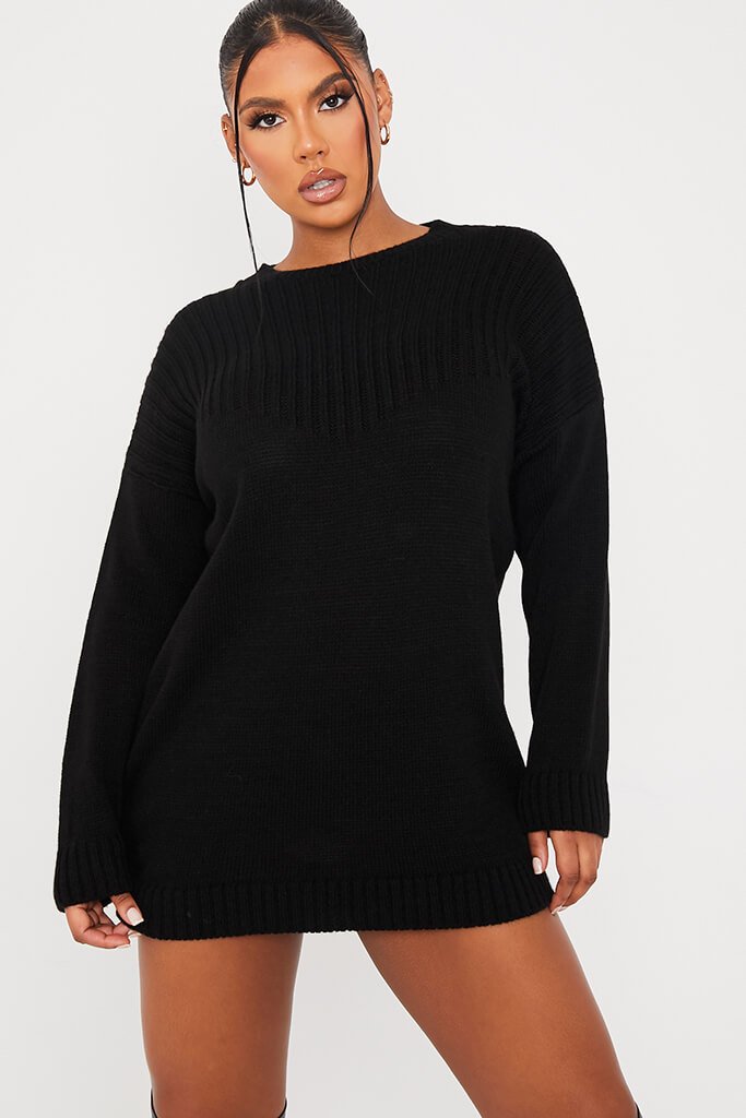 Black Rib Yoke Jumper Dress