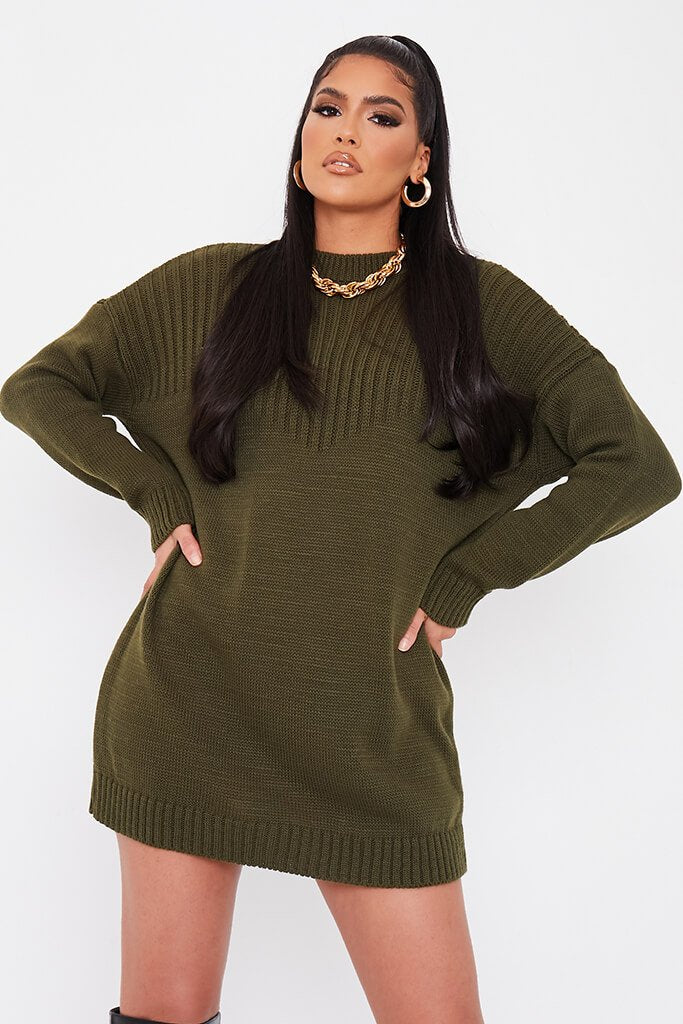 Khaki Rib Yoke Jumper Dress