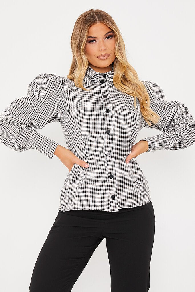 Stone Woven Puff Sleeve Crop Shirt