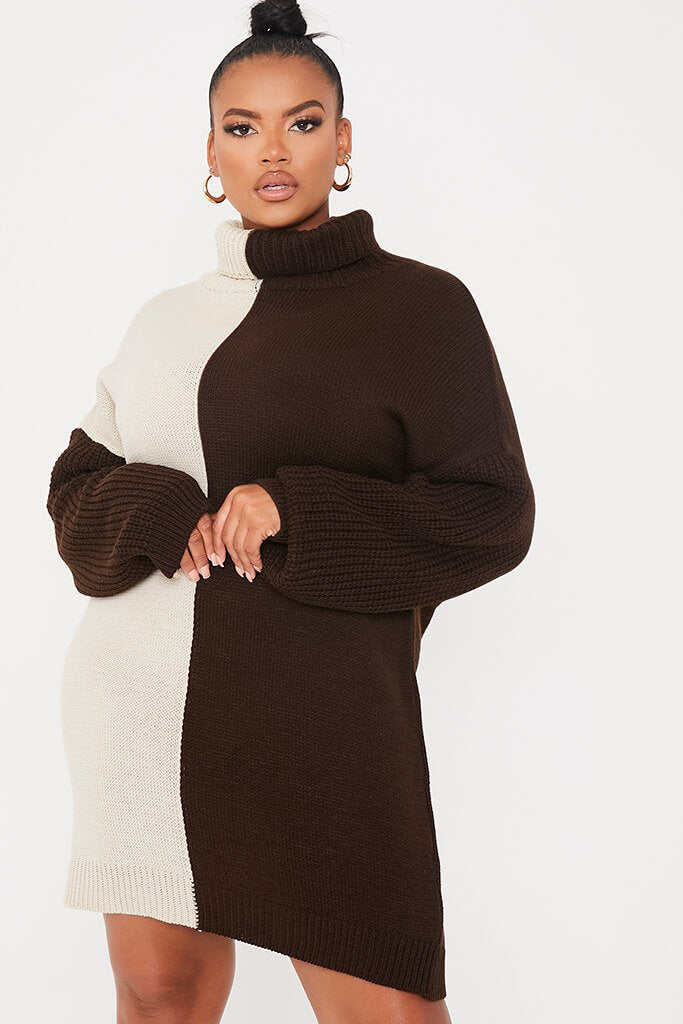 Chocolate Plus Half And Half Roll Neck Jumper Dress