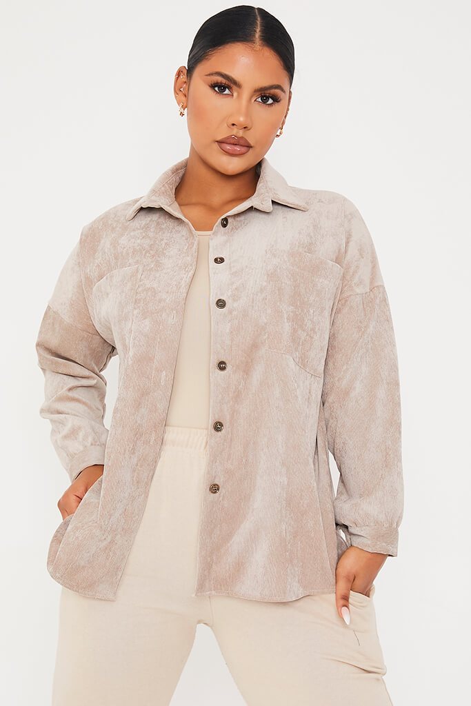 Stone Corduroy Button Through Oversized Shirt