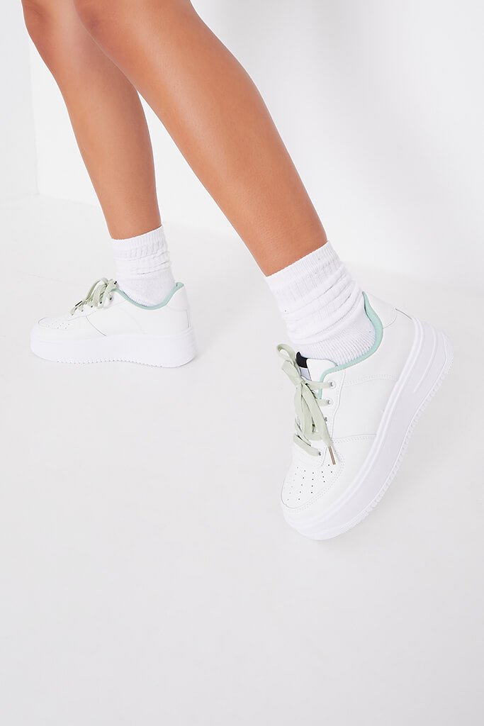 Sage Contrast Lace Platform Trainers