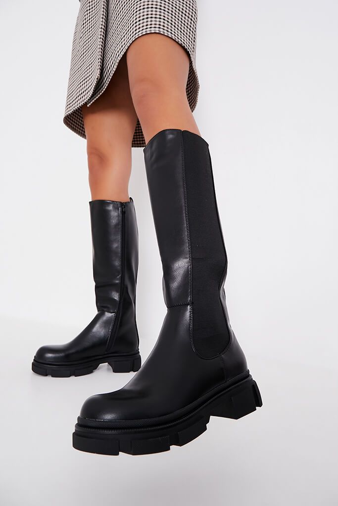 Black Knee High Chunky Chelsea Boot