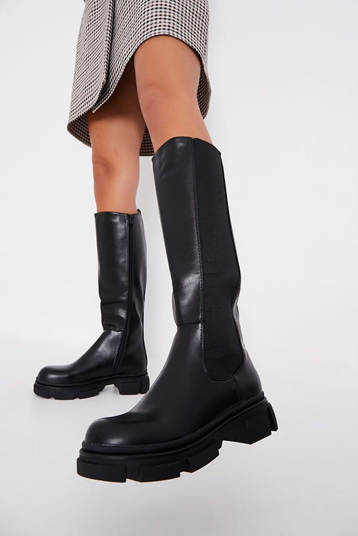 Uretfærdig Ligegyldighed side Black Knee High Chunky Chelsea Boot | Footwear | Long boots | I SAW IT FIRST