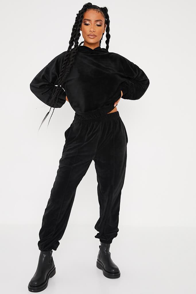 Black Soft Teddy Fleece Pintuck Oversized Joggers