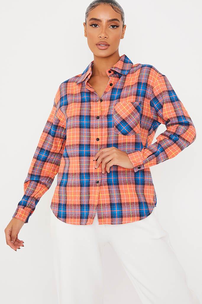 Orange Oversized Check Shirt