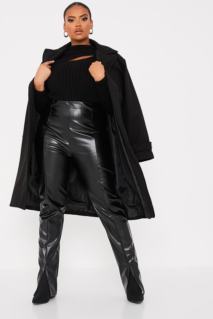 Black Plus Faux Leather Split Front Leggings