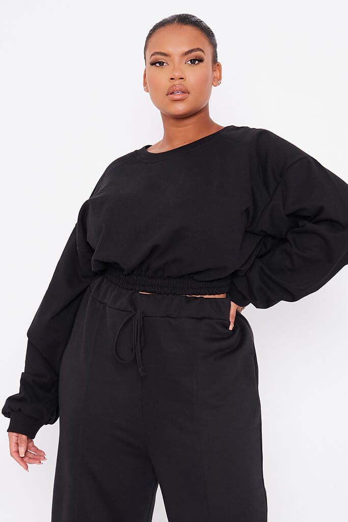 Black Plus Oversized Raglan Crop Sweatshirt