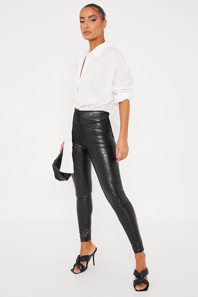 Black Croc Faux Leather Leggings