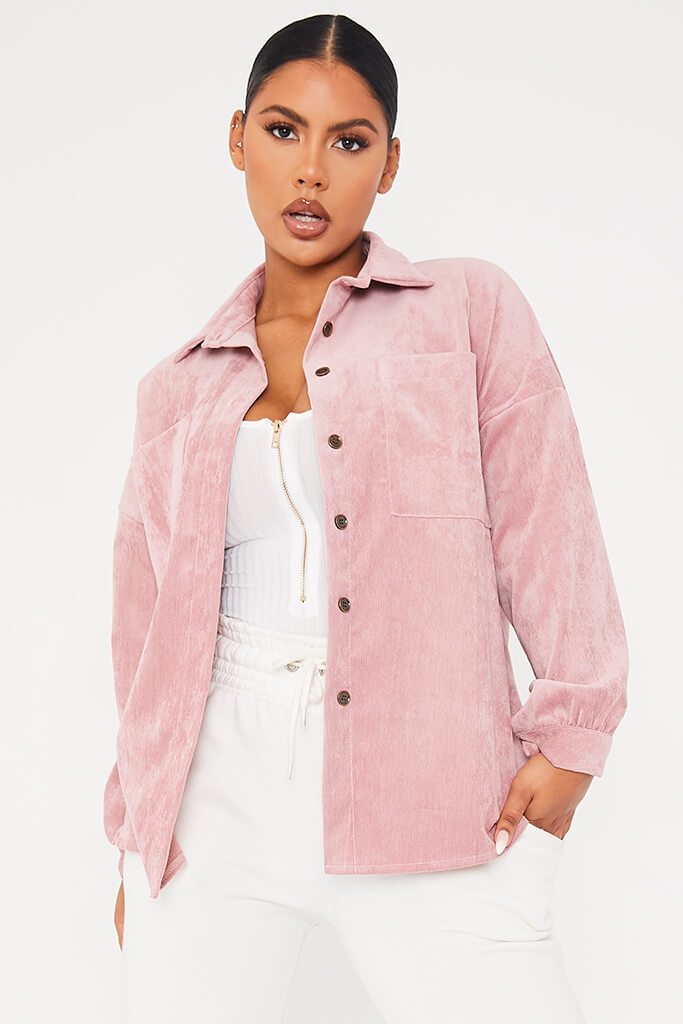 Baby Pink Corduroy Button Through Oversized Shirt