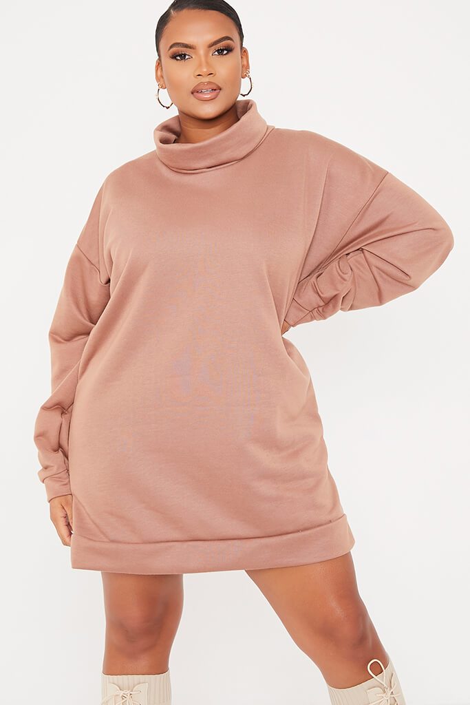 Stone Plus Sweat Funnel Neck Dress