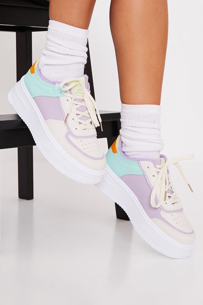 Purple Colour Block Flatform Trainers