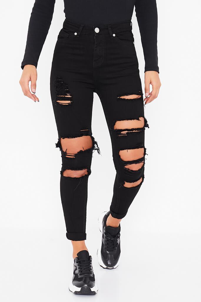 Black High Waisted Ripped Knee Skinny Jean | Denim | I SAW IT FIRST