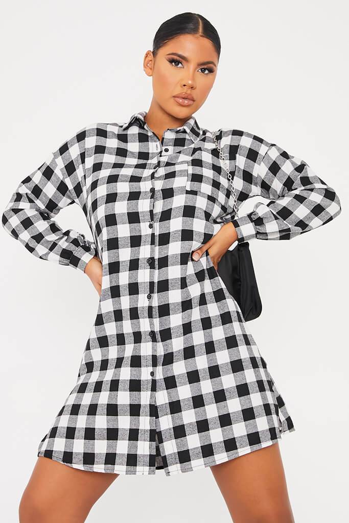 Black Checked Side Vent Long Sleeved Oversized Shirt