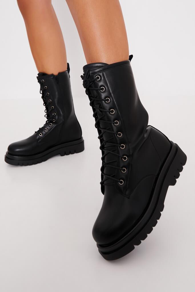 Black Chunky Lace Up Boot