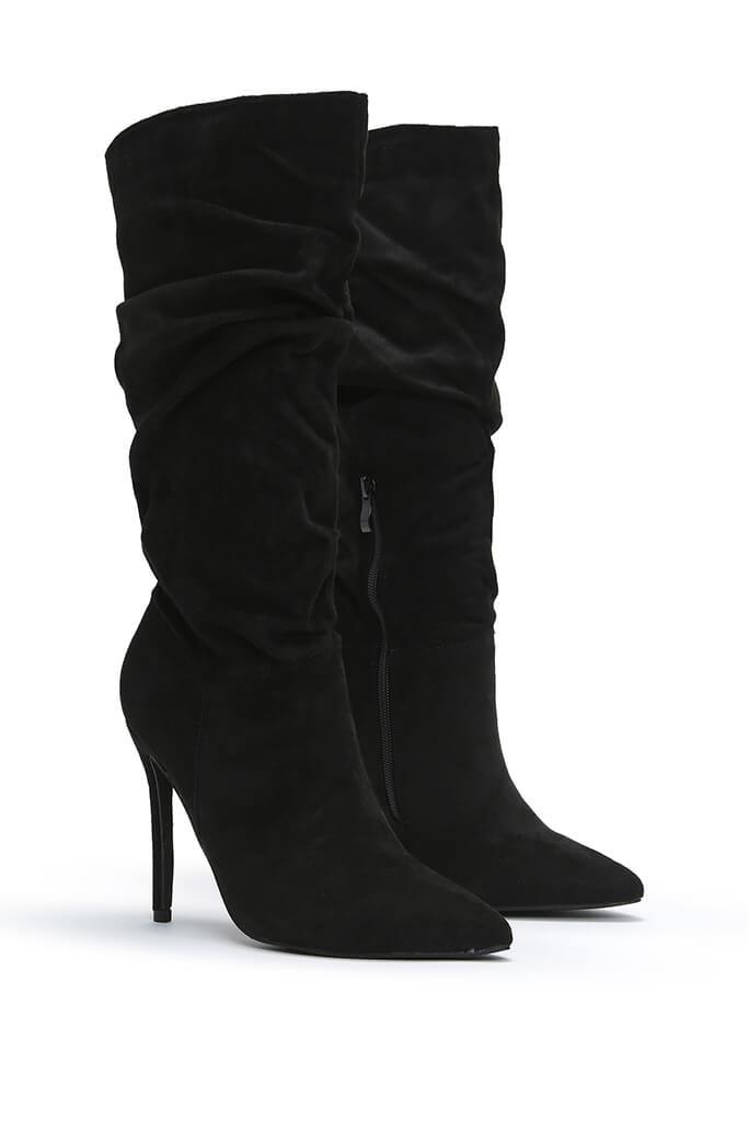 Black Slouchy Pointed Toe Calf Height Boot