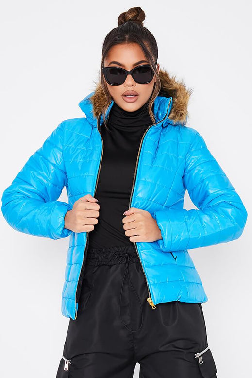 Turquoise Hooded High Shine Padded 