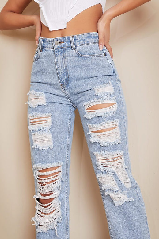 Mid Wash Baggy Distressed Jeans | Denim | Jeans | I SAW IT FIRST