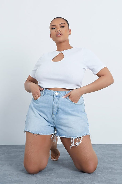 Light Wash Plus Size Raw Hem High Waisted Mom Shorts Denim Denim I Saw It First