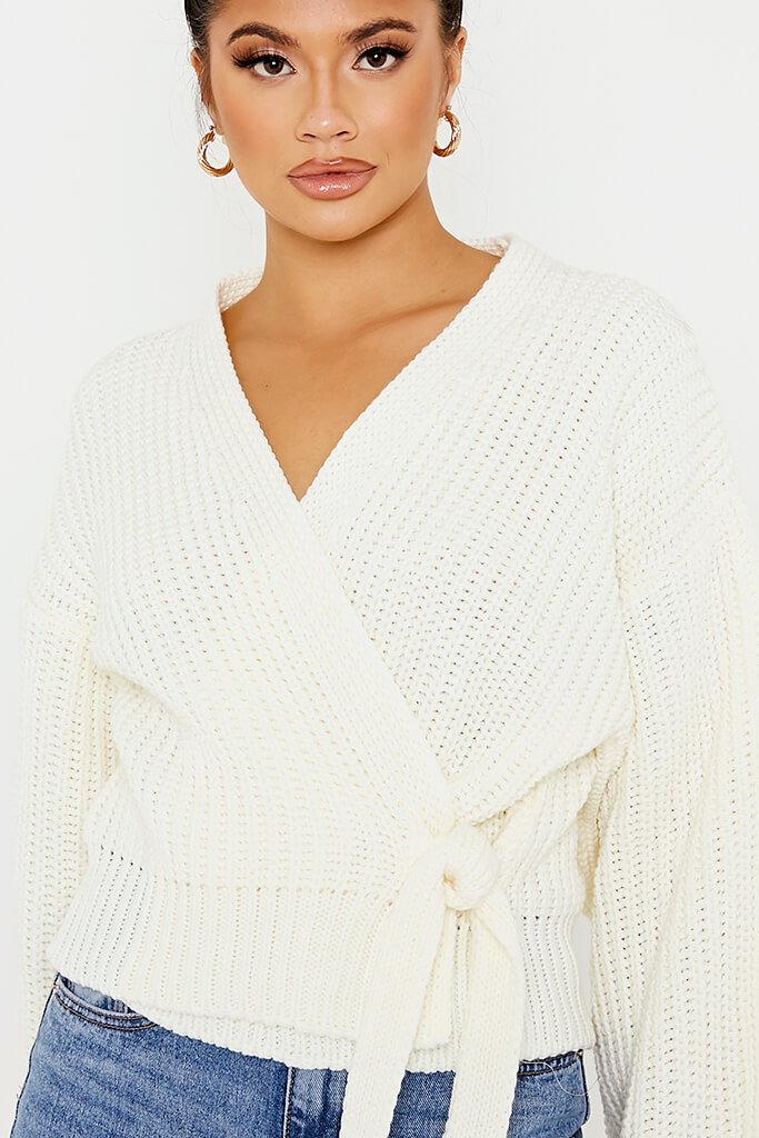 Cream Wrap Over Cardigan | Knitwear | Cardigan | I SAW IT FIRST