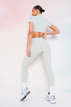 Sage Wrap Waistband Ribbed Leggings | Trousers | Leggings | I SAW IT FIRST