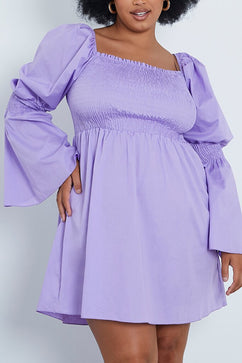 Lilac Plus Size Square Neck Puff Sleeve Cotton Mini Dress | Dresses ...