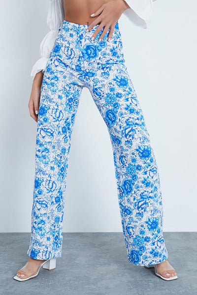 Blue Floral Wide Leg Trousers | Trousers | Wide leg | I SAW IT FIRST