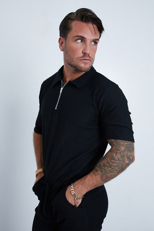 black zip polo mens