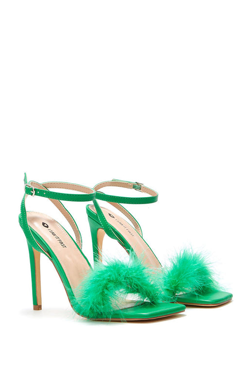 fluffy green heels