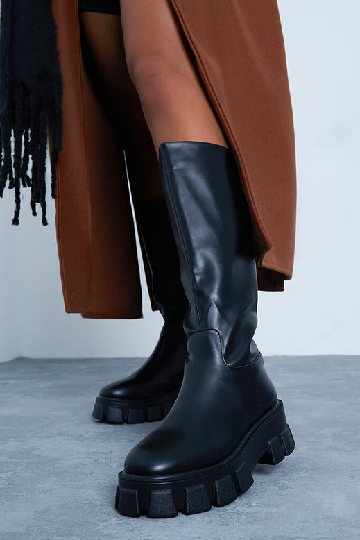 black chunky sole knee boots