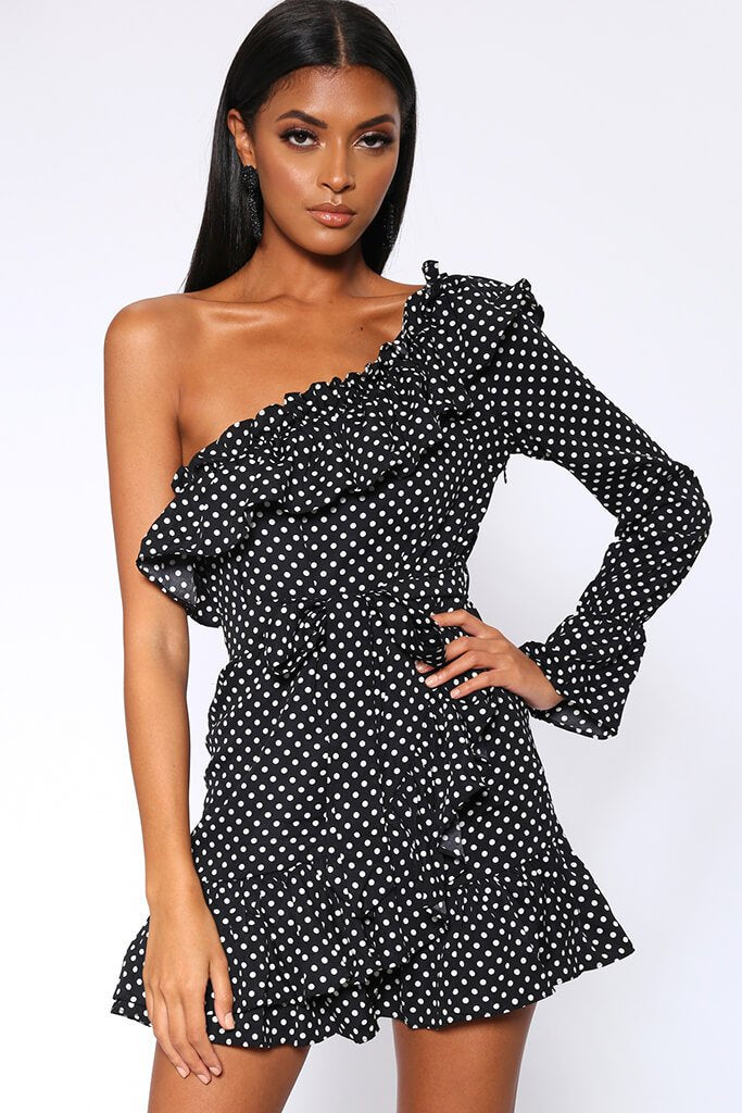 one sleeve polka dot dress