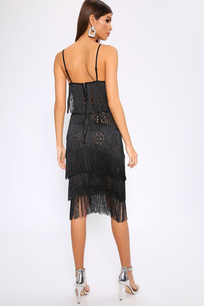 Black Fringe & Lace Midi Prom Dress | Dresses | Camisole dress | I SAW ...