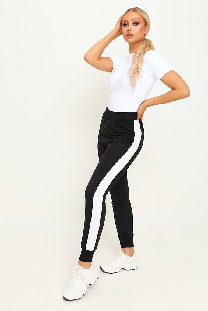 black with white stripe joggers