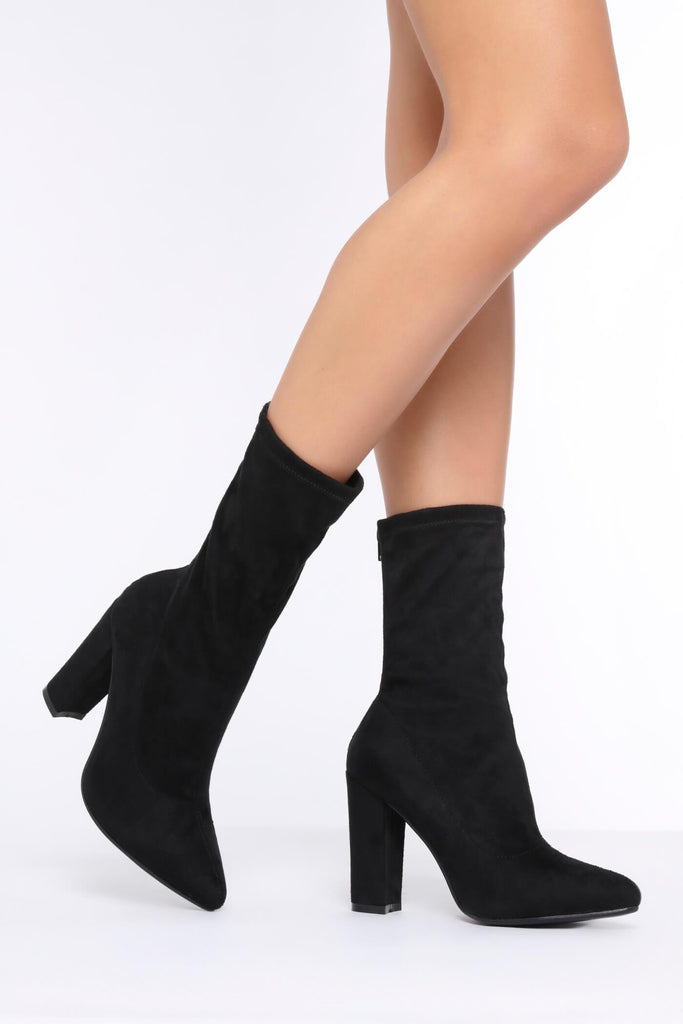 black sock boot block heel