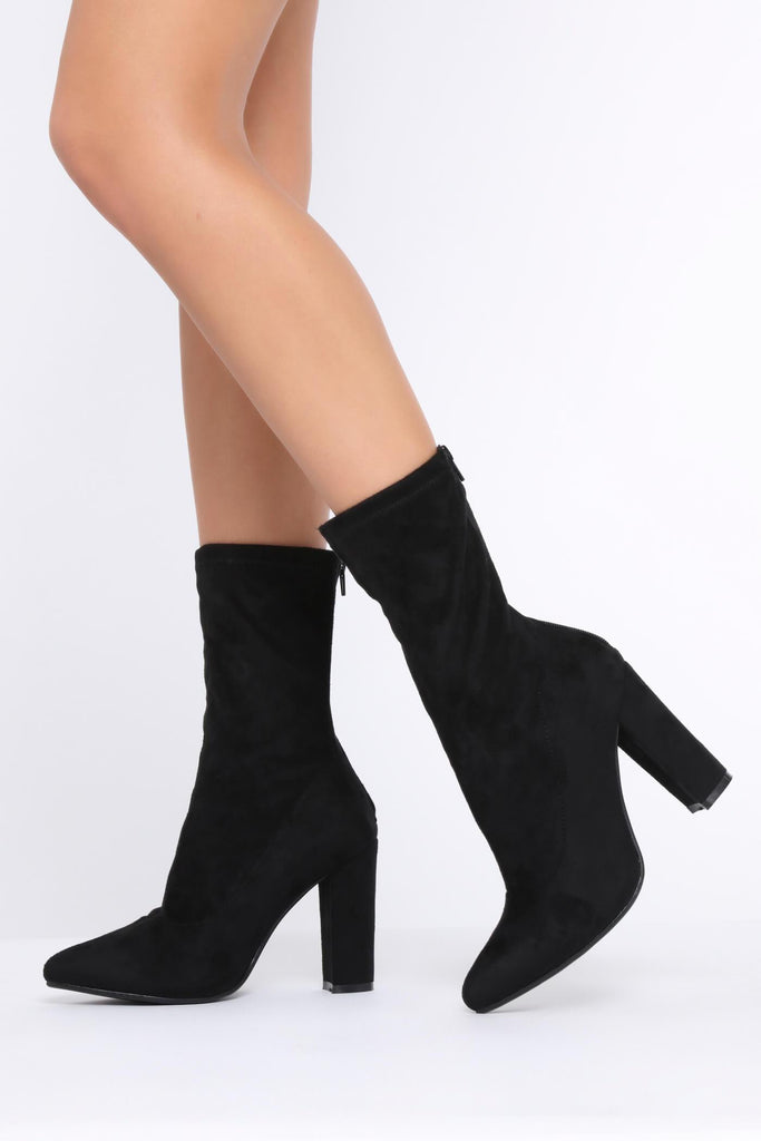Black Suede Zip Back Sock Boots With 