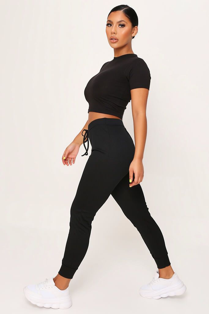 black ribbed joggers