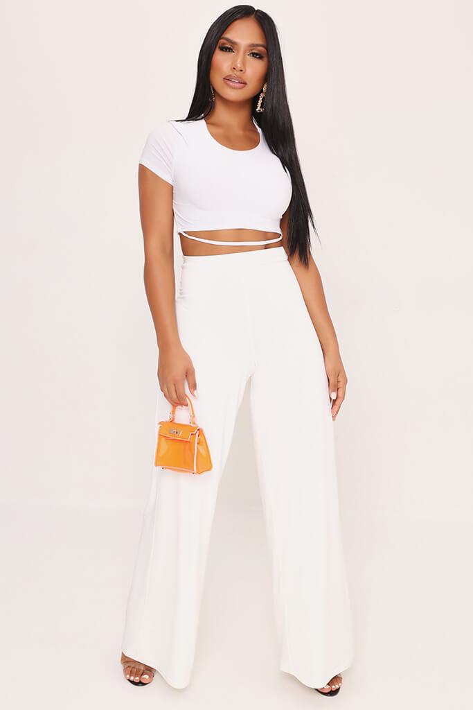 white wide leg trousers